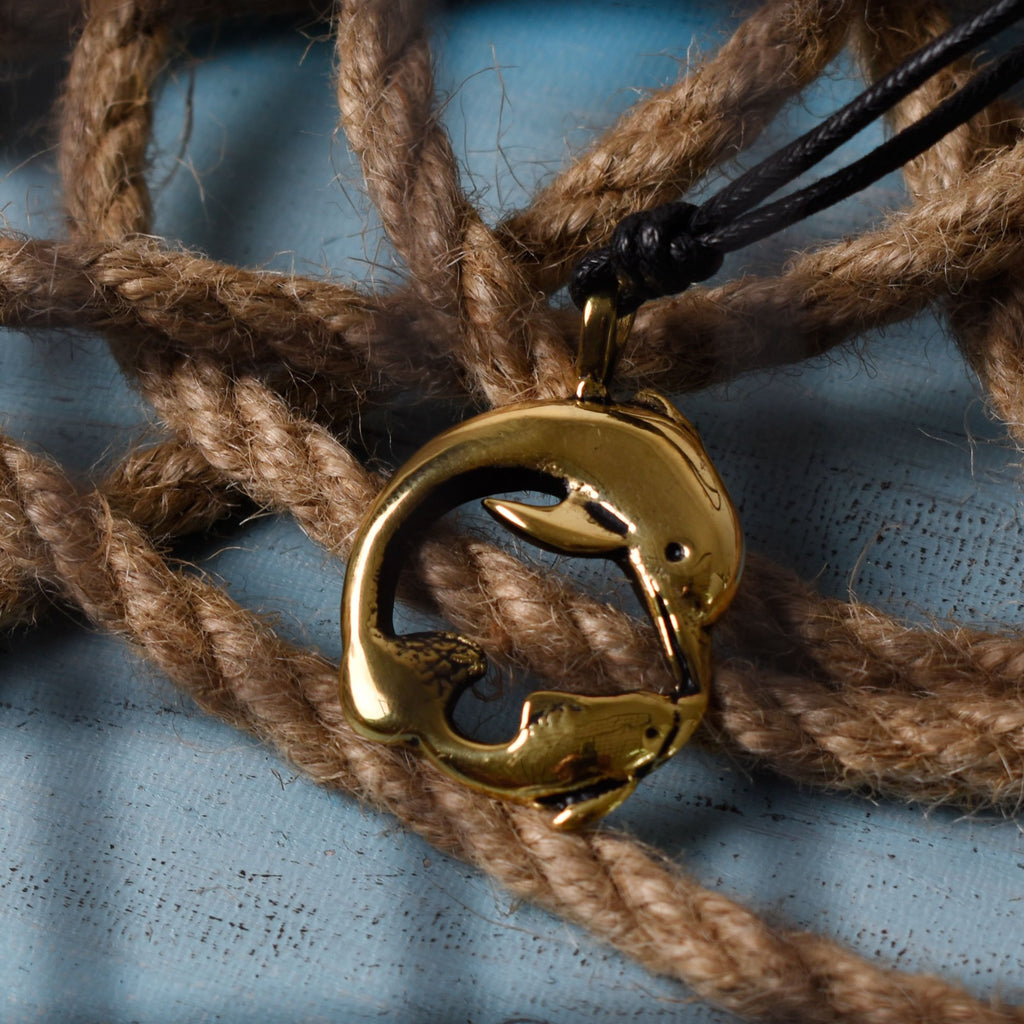 New Love Dolphin Yin Yang Gold Brass Pewter Charm Necklace Pendant Jewelry