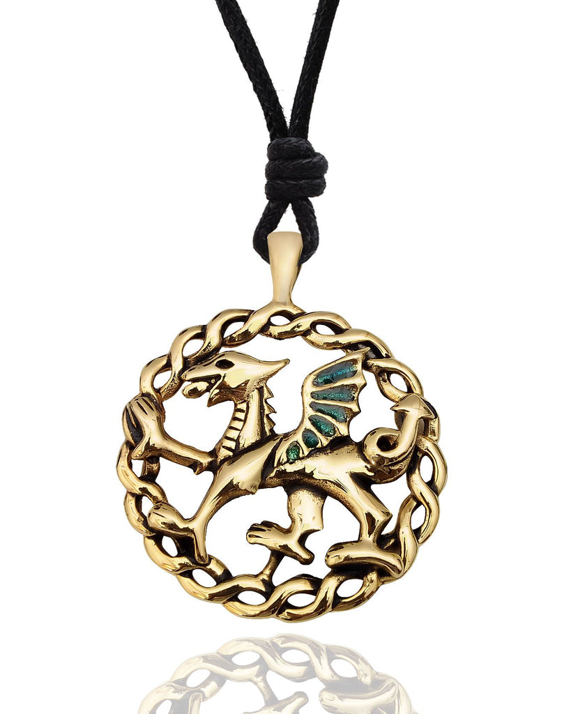 Dragon Amulet Crest Silver Pewter Gold Brass Necklace Pendant Jewelry