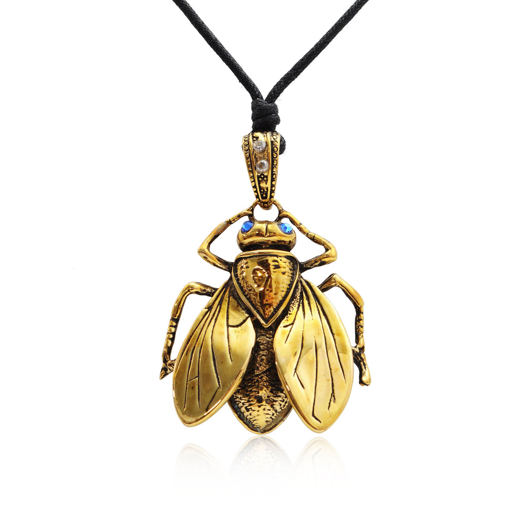 Exquisite Golden Wings Beetle Gold Brass Necklace Pendant Jewelry