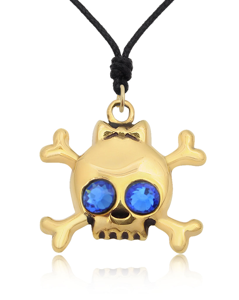 Skull & Crossbones Handmade Gold Brass Charm Necklace Pendant Jewelry