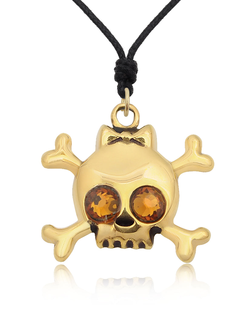 Skull & Crossbones Handmade Gold Brass Charm Necklace Pendant Jewelry