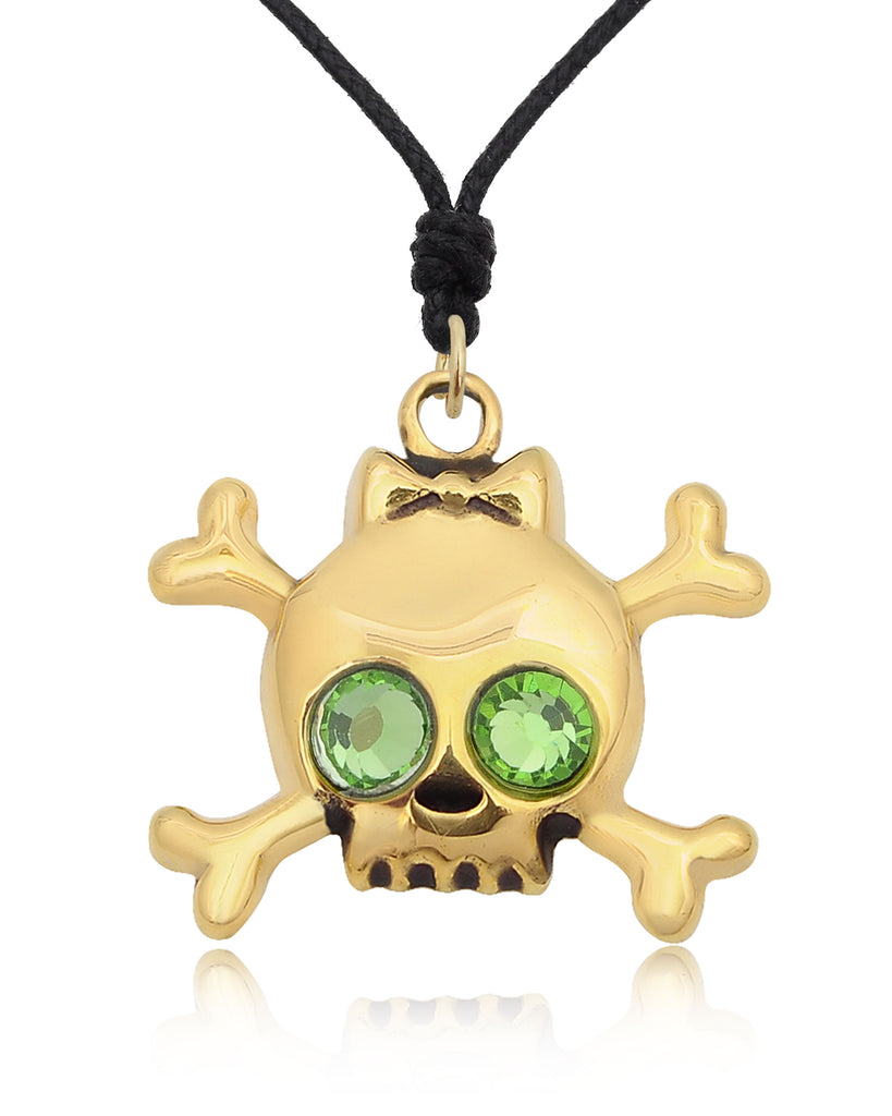 Skull & Crossbones Handmade Gold Brass Charm Necklace Pendant Jewelry