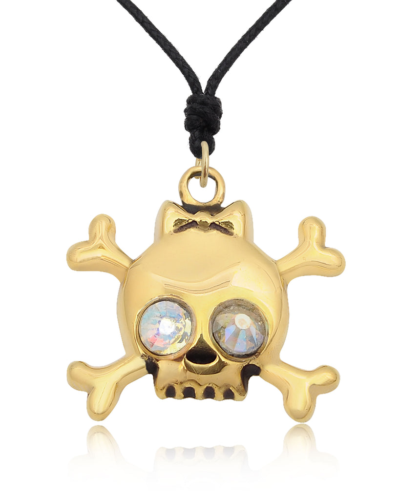 Skull & Crossbones Handmade Gold Brass Charm Necklace Pendant Jewelry