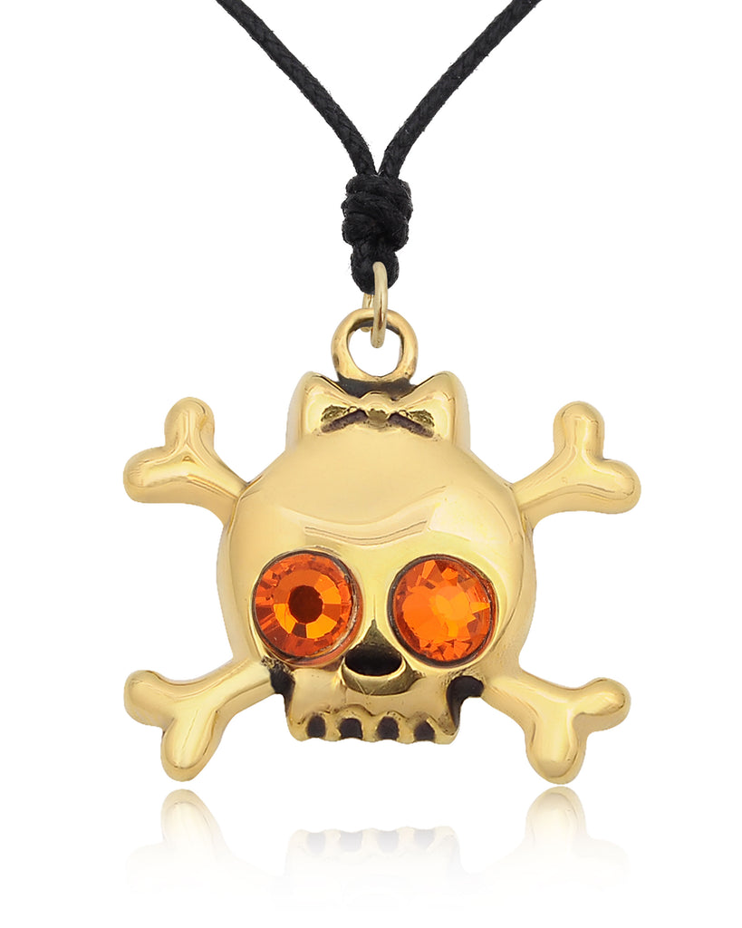 Skull & Crossbones Handmade Gold Brass Charm Necklace Pendant Jewelry