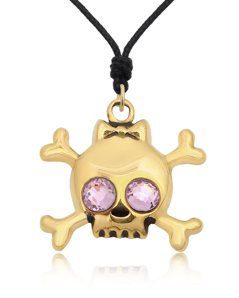 Skull & Crossbones Handmade Gold Brass Charm Necklace Pendant Jewelry