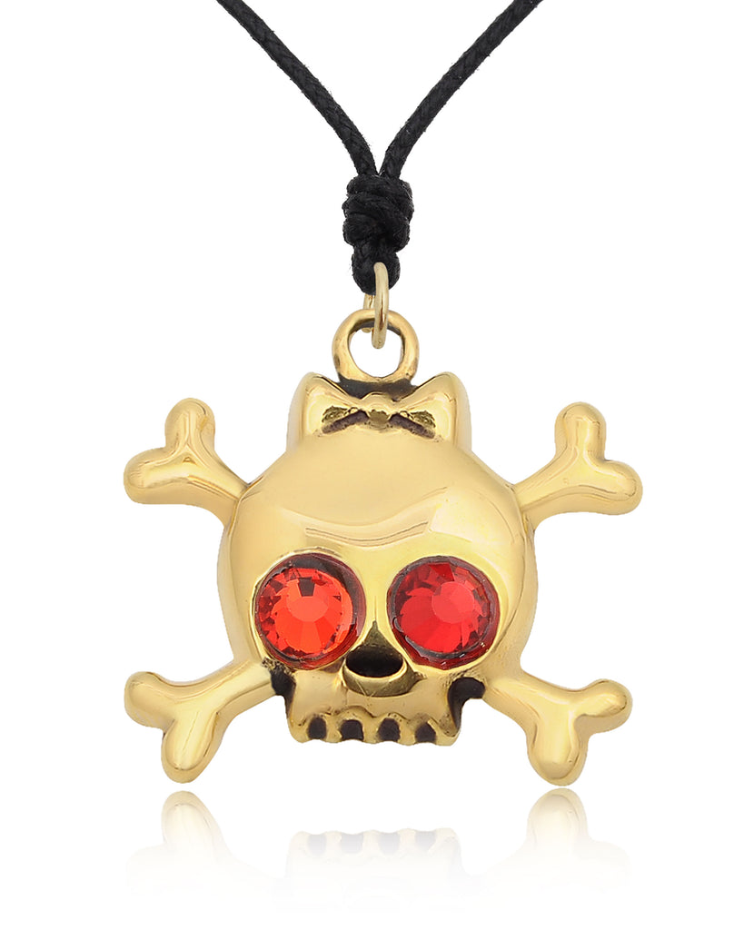 Skull & Crossbones Handmade Gold Brass Charm Necklace Pendant Jewelry