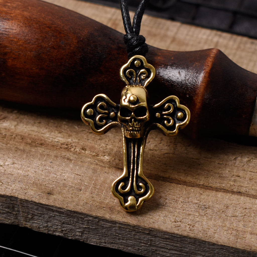 New Celtic Gothic Skull Cross Silver Pewter Gold Brass Necklace Pendant Jewelry