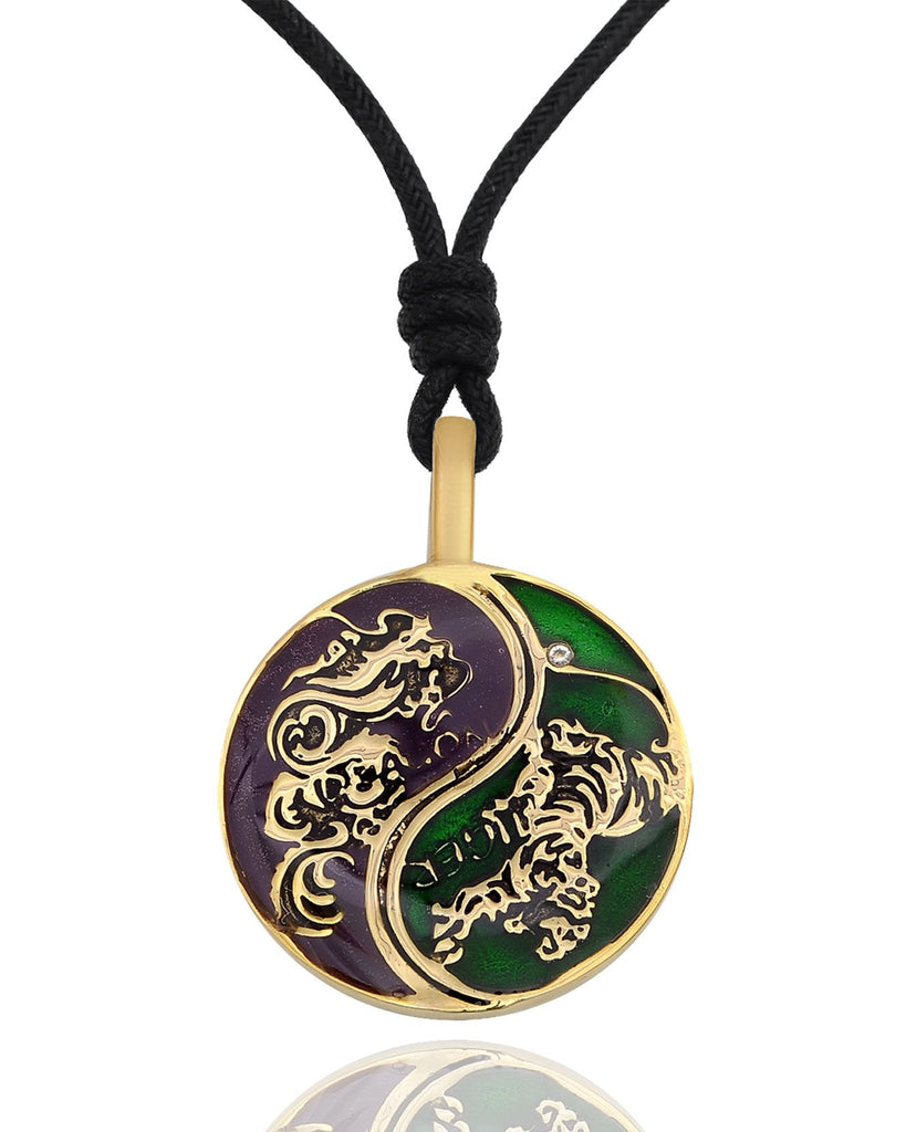 Tiger Dragon Colorful Yin Yang Handmade Brass Necklace Pendant Feng Shui Jewelry