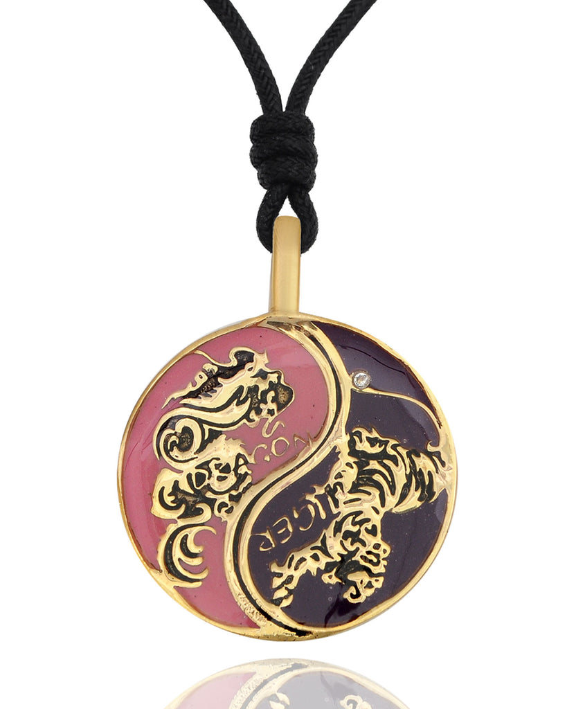Tiger Dragon Colorful Yin Yang Handmade Brass Necklace Pendant Feng Shui Jewelry