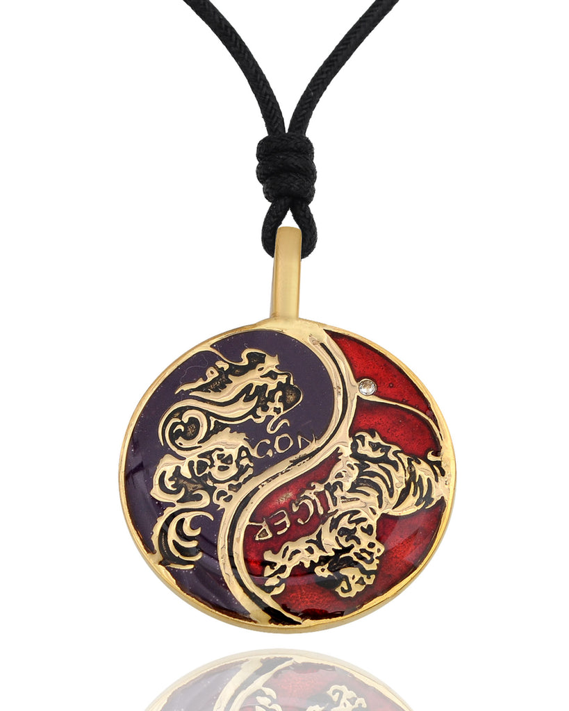 Tiger Dragon Colorful Yin Yang Handmade Brass Necklace Pendant Feng Shui Jewelry