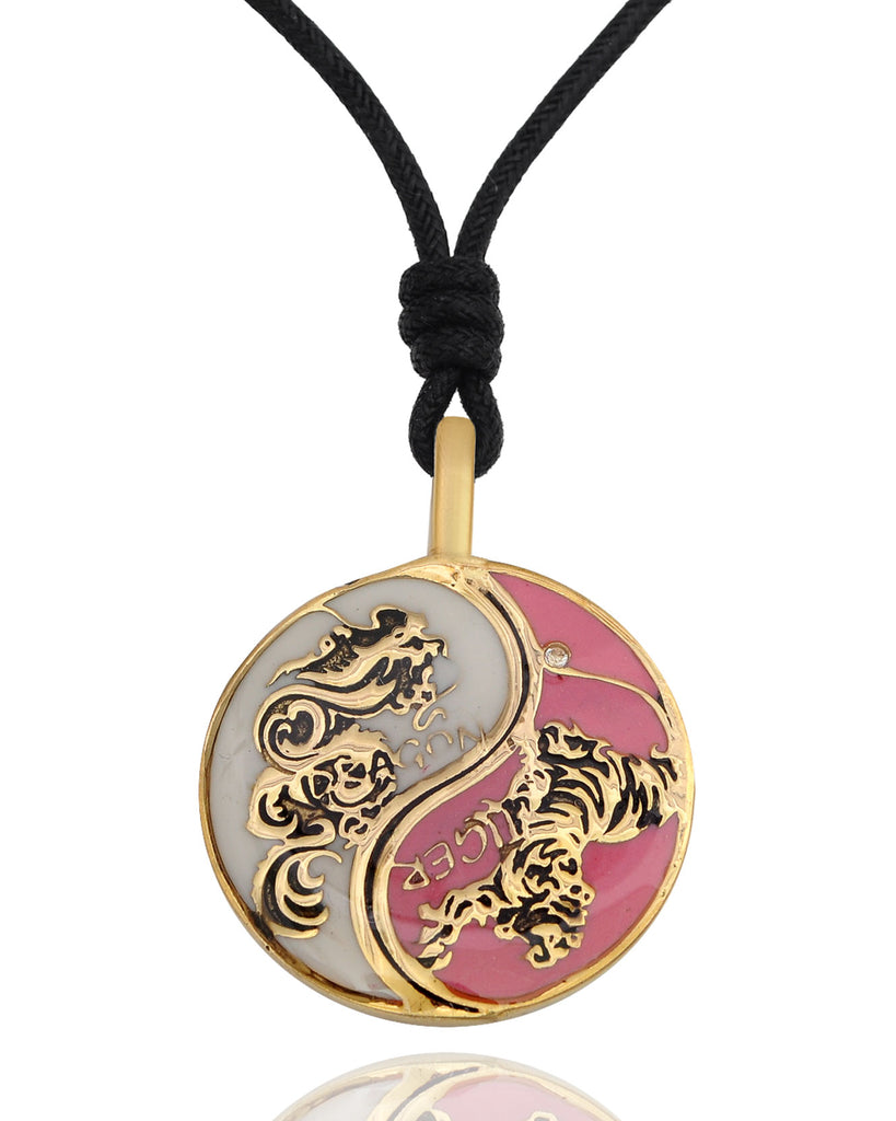 Tiger Dragon Colorful Yin Yang Handmade Brass Necklace Pendant Feng Shui Jewelry