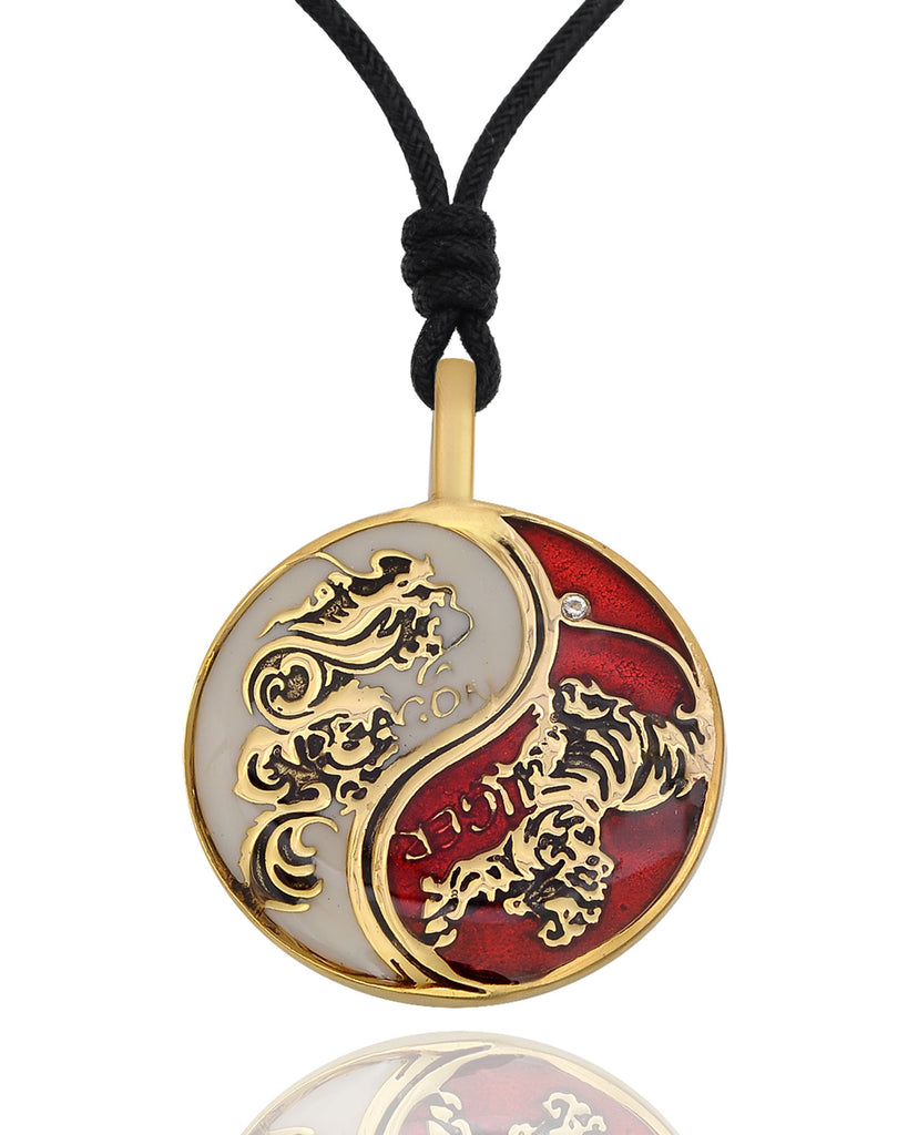 Tiger Dragon Colorful Yin Yang Handmade Brass Necklace Pendant Feng Shui Jewelry