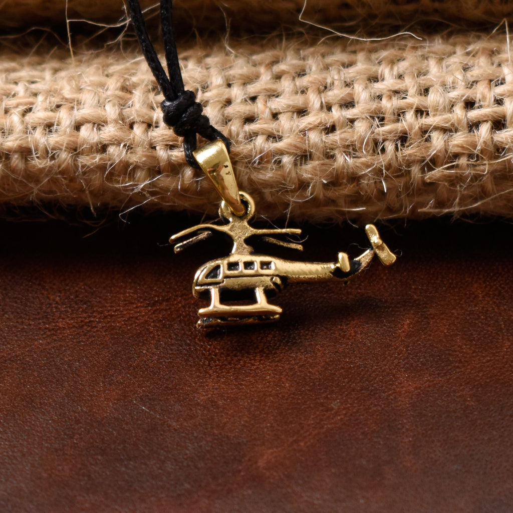 Mini Helicopter 92.5 Sterling Silver Gold Brass Charm Necklace Pendant Jewelry