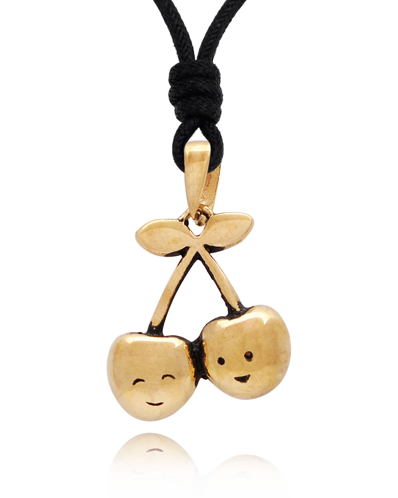 Happy Cherries Silver Pewter Gold Brass Necklace Pendant Jewelry