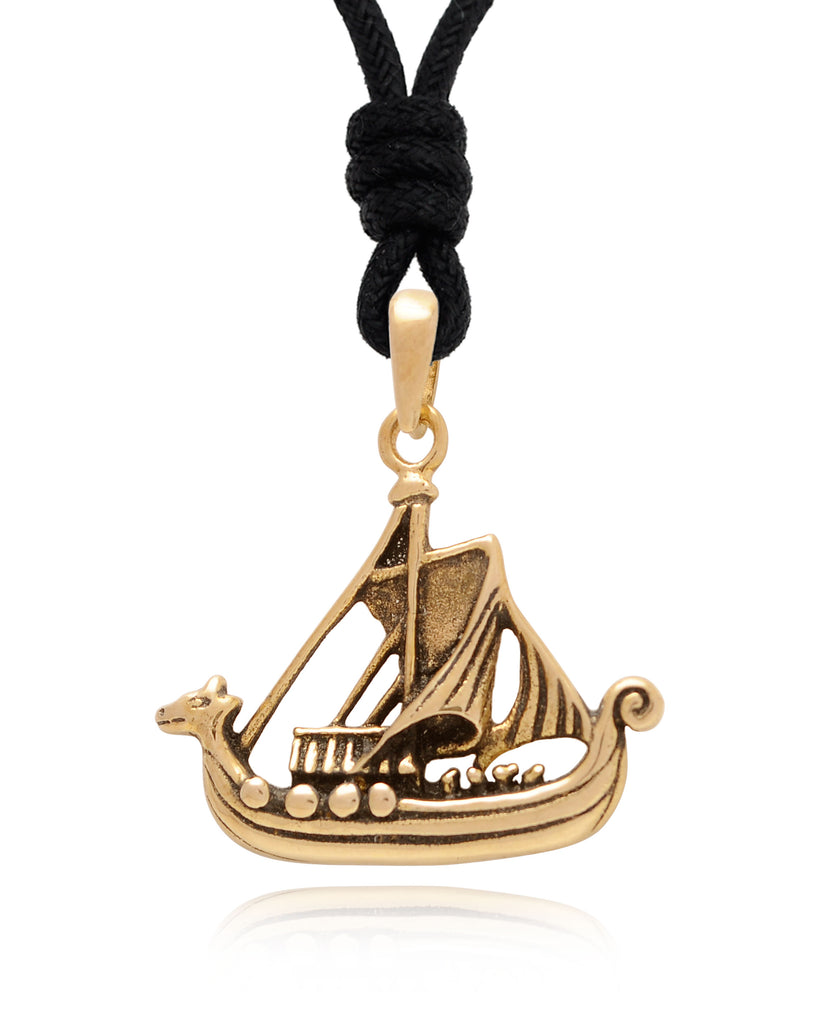 Viking Boat 92.5 Sterling Silver Gold Brass Charm Necklace Pendant Jewelry