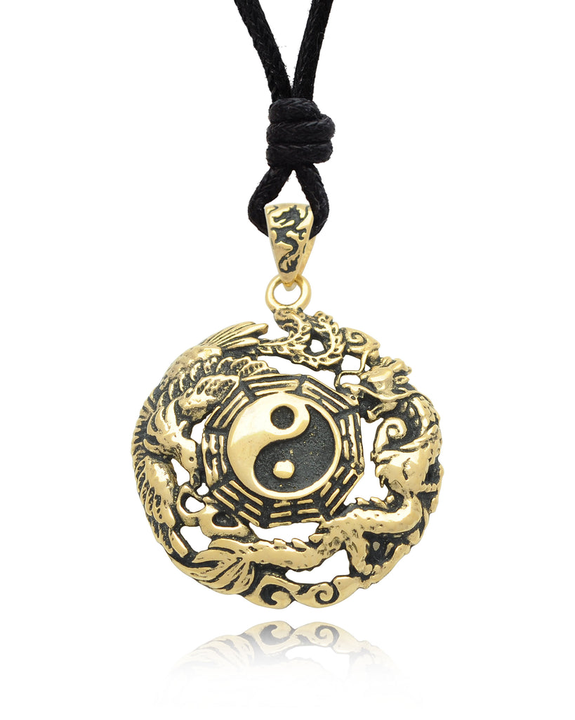 Phoenix Dragon Yin Yang 92.5 Sterling Silver Golden Brass Necklace Pendant