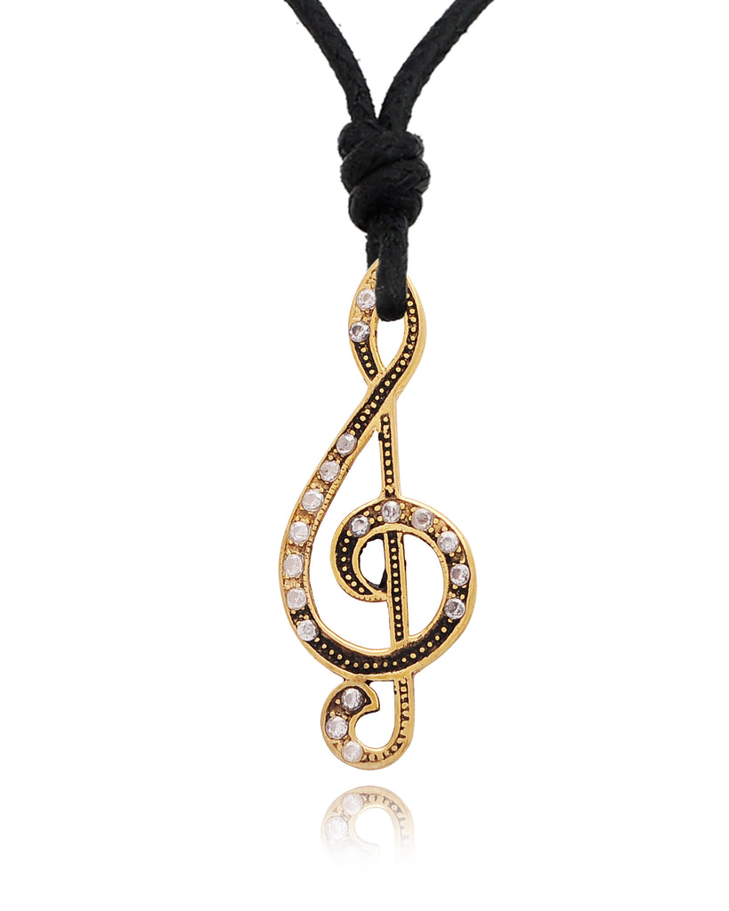 Music Note Handmade Gold Brass Charm Necklace Pendant Jewelry