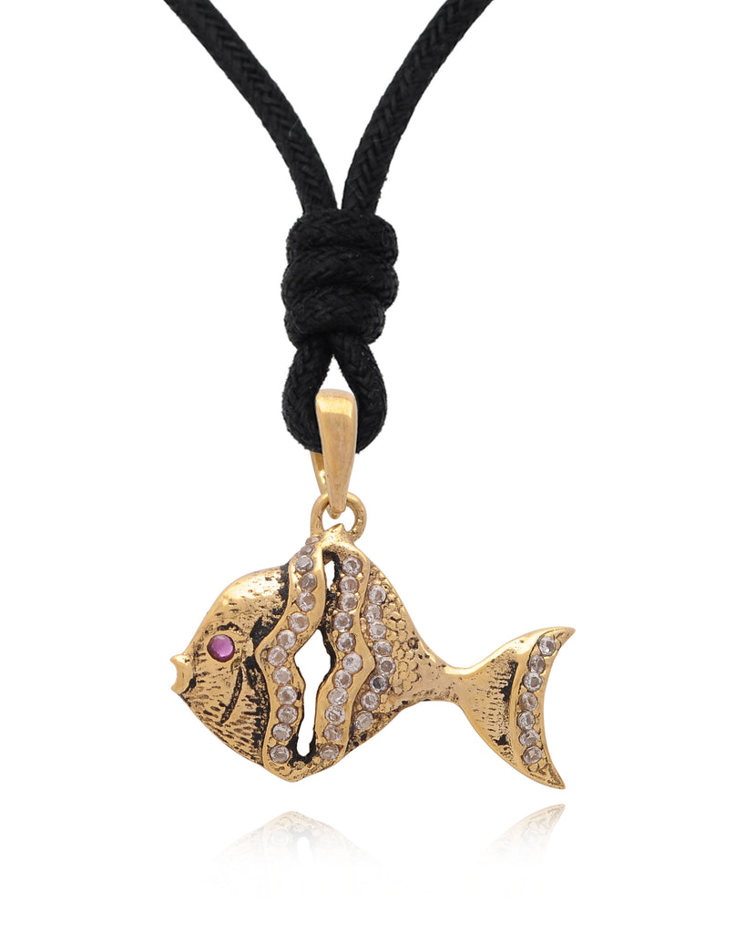 Gold Fish Handmade Gold Brass Charm Necklace Pendant Jewelry