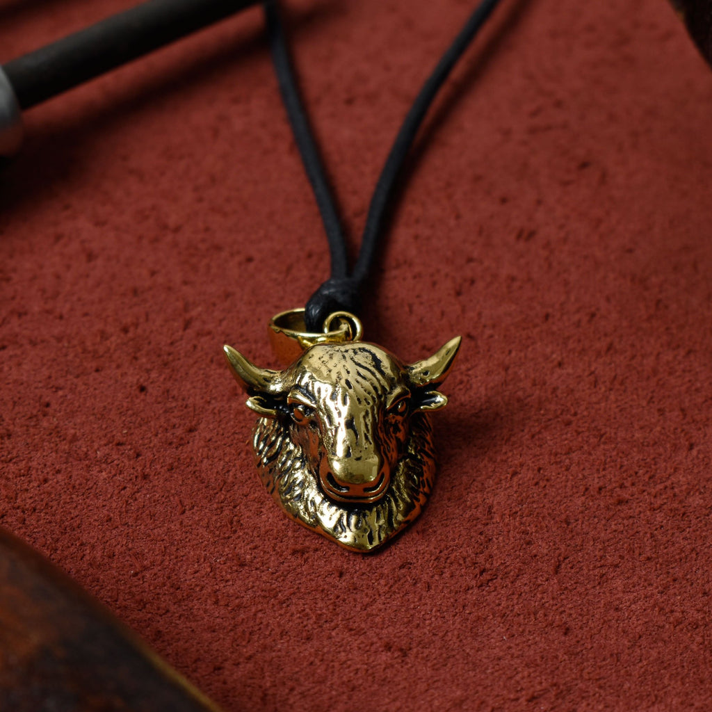 Bison Head 92.5 Sterling Silver Gold Brass Pendant Necklace Jewelry