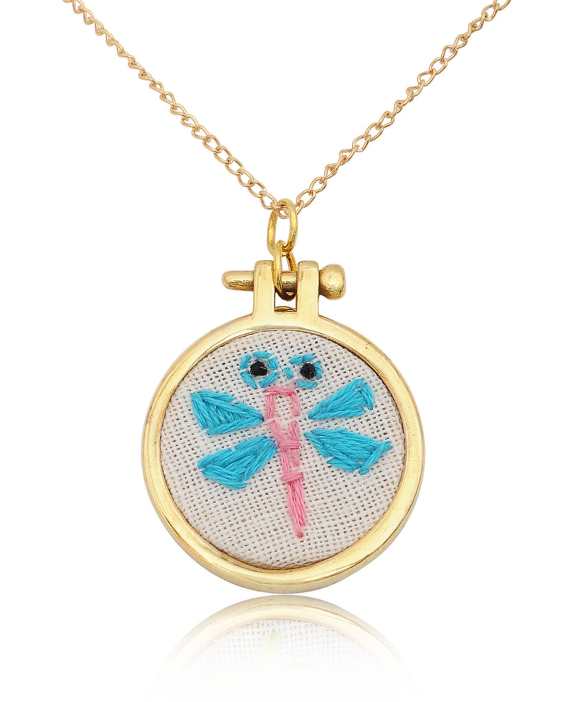 Embroidered Necklace Hand Stitched Statement Jewelry Floral Animal Fruit Pendant