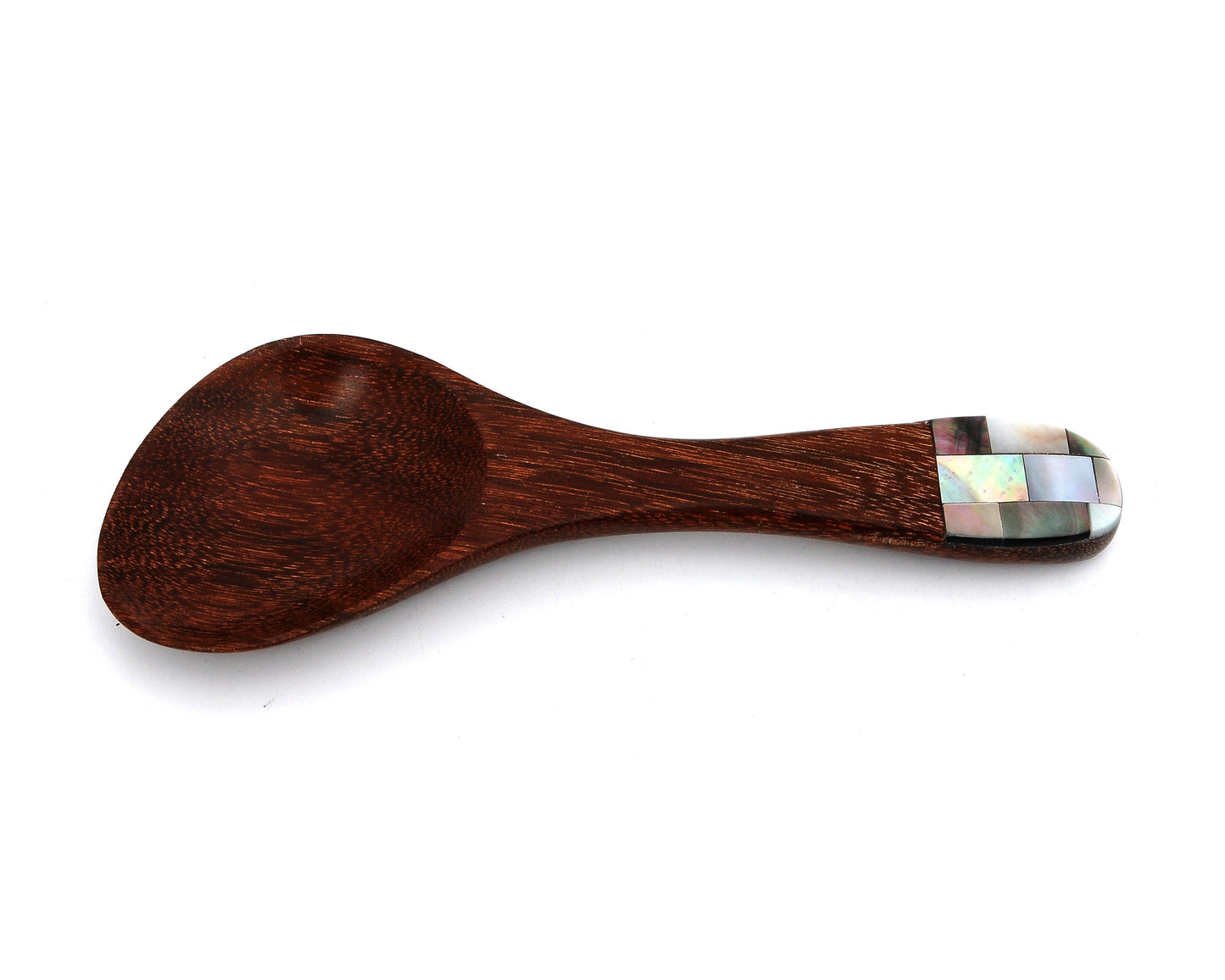 Myanmar Handmade Natural Wooden Dessert Spoon With Mother of Pearl Inlay Handle