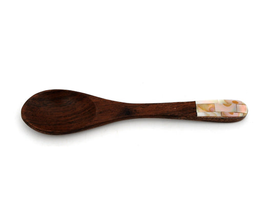 Myanmar Natural Small Teaspoon Coffee Spice Spoon With Mother of Pearl Inlay