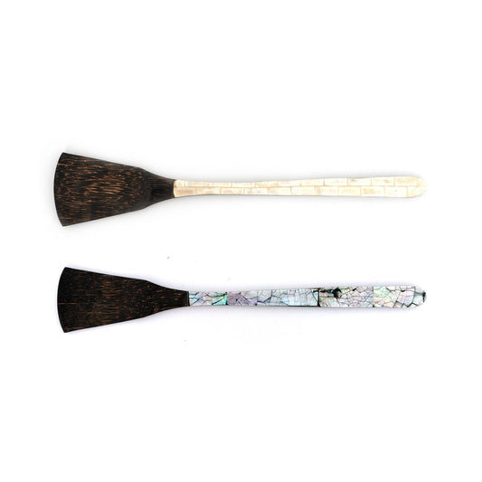 Myanmar Natural Palm Wood Spatula Turner With Mother of Pearl Seashell Inlay