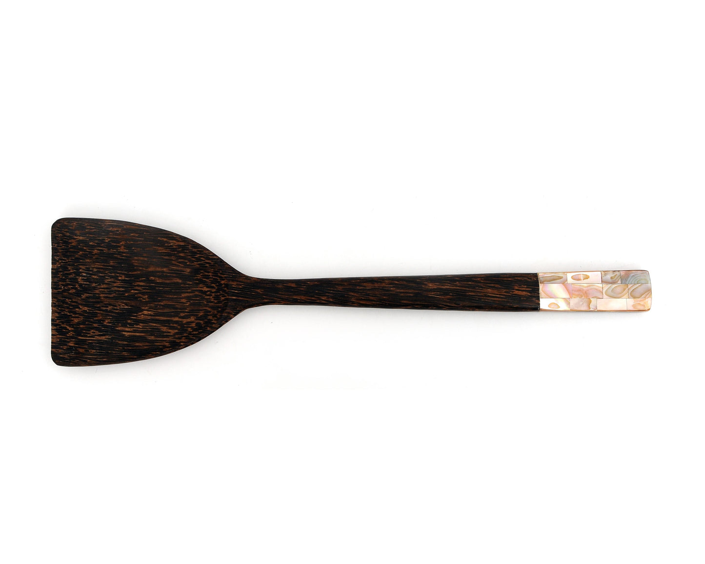 Myanmar Handmade Natural Wood Spatula Turner With Mother of Pearl Seashell Inlay