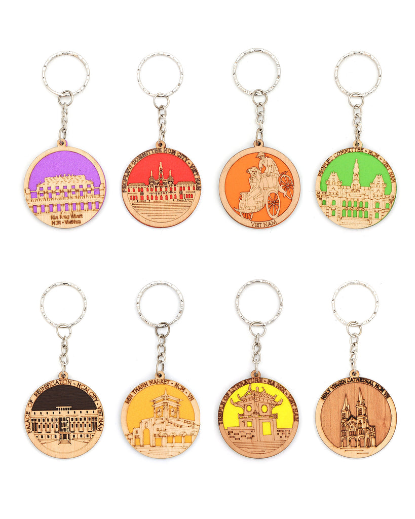 Vietnamese Symbols Handmade Circle Wooden Key Chains