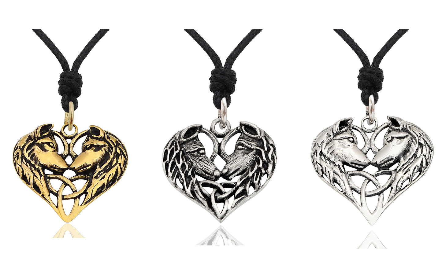 Wolf Heart Size S & M 92.5 Sterling Silver Pewter Charm Necklace Pendant Jewelry