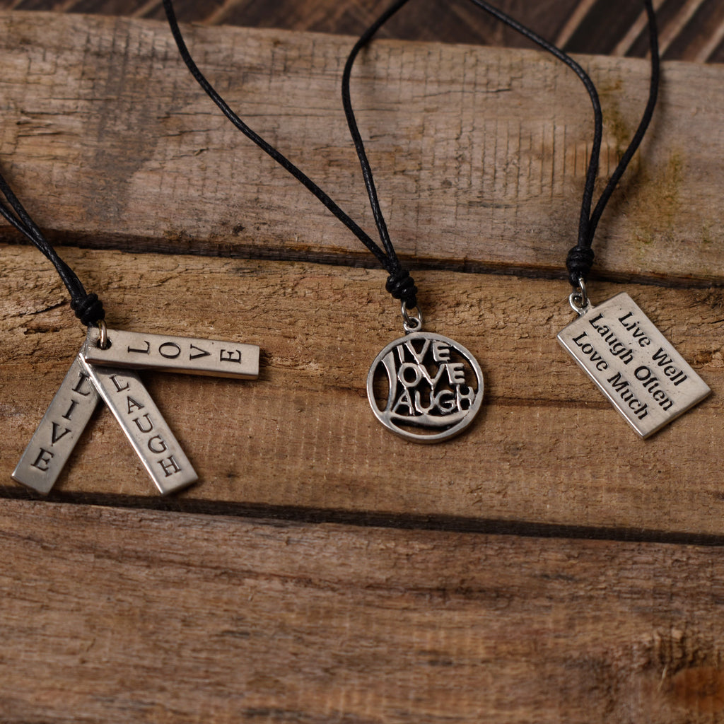 Slogan Live Love & Laugh Silver Pewter Charm Necklace Pendant Jewelry