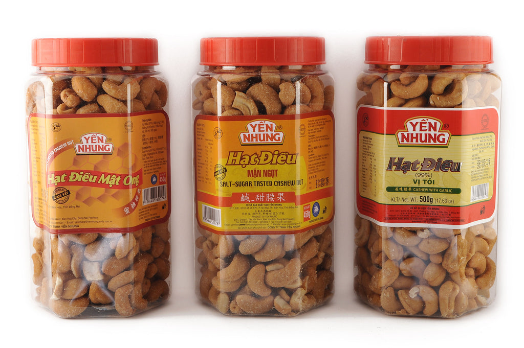 Yen Nhung Vietnamese Cashews Flavored Honey, Garlic & Salted Sugar 500 GRAMS