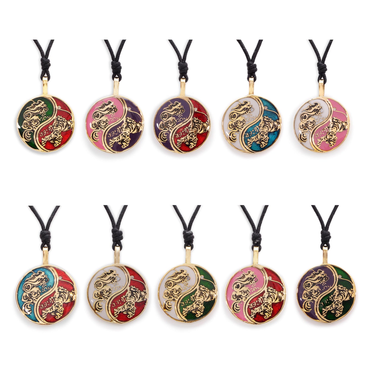 Tiger Dragon Colorful Yin Yang Handmade Brass Necklace Pendant Feng Shui Jewelry
