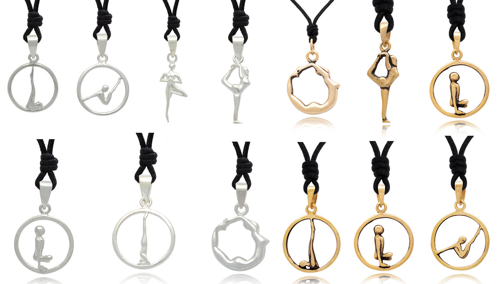 Yoga Pose 92.5 Sterling Silver Gold Brass Charm Necklace Pendant Jewelry