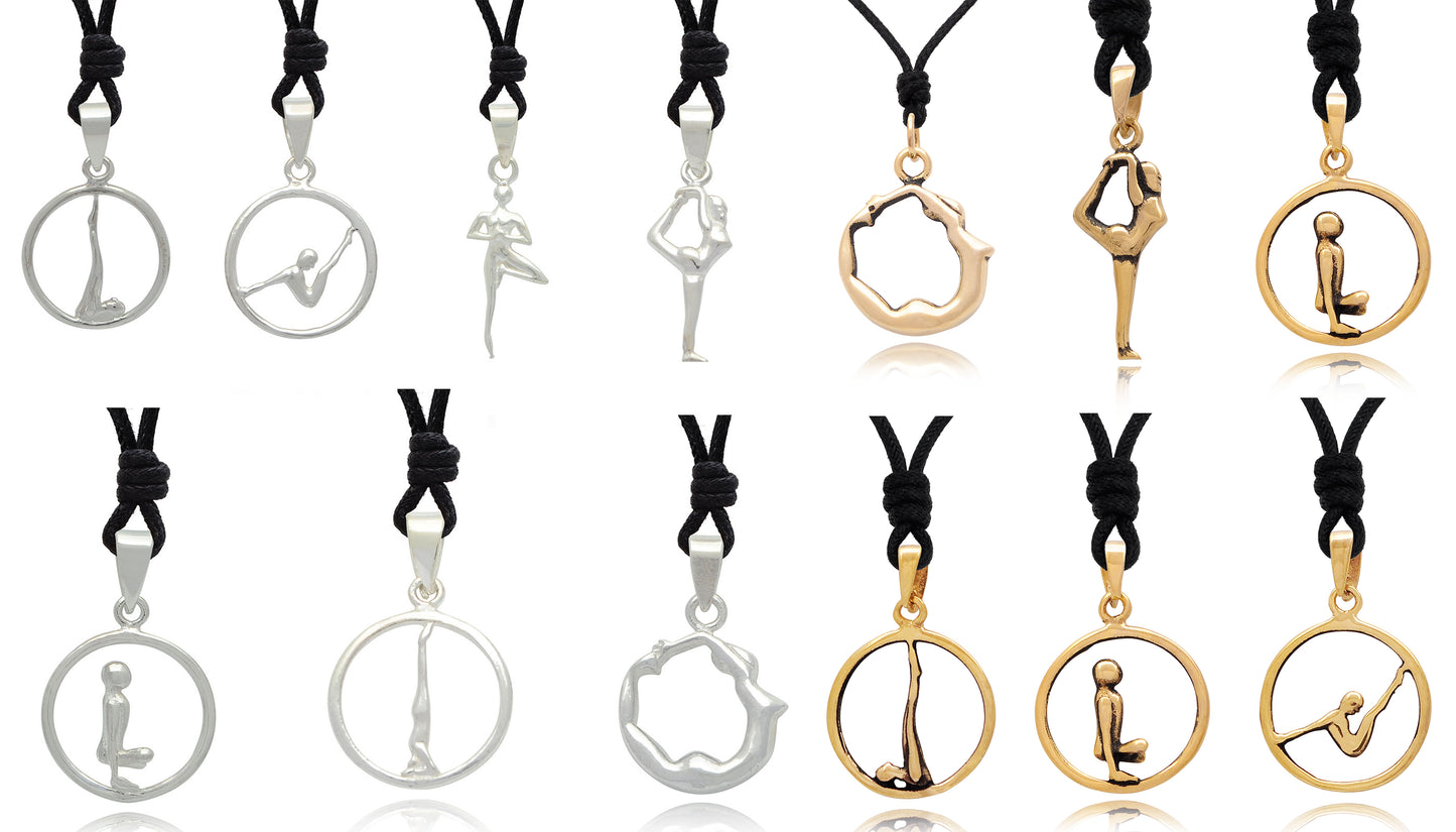 Yoga Pose 92.5 Sterling Silver Brass Charm Necklace Pendant Jewelry