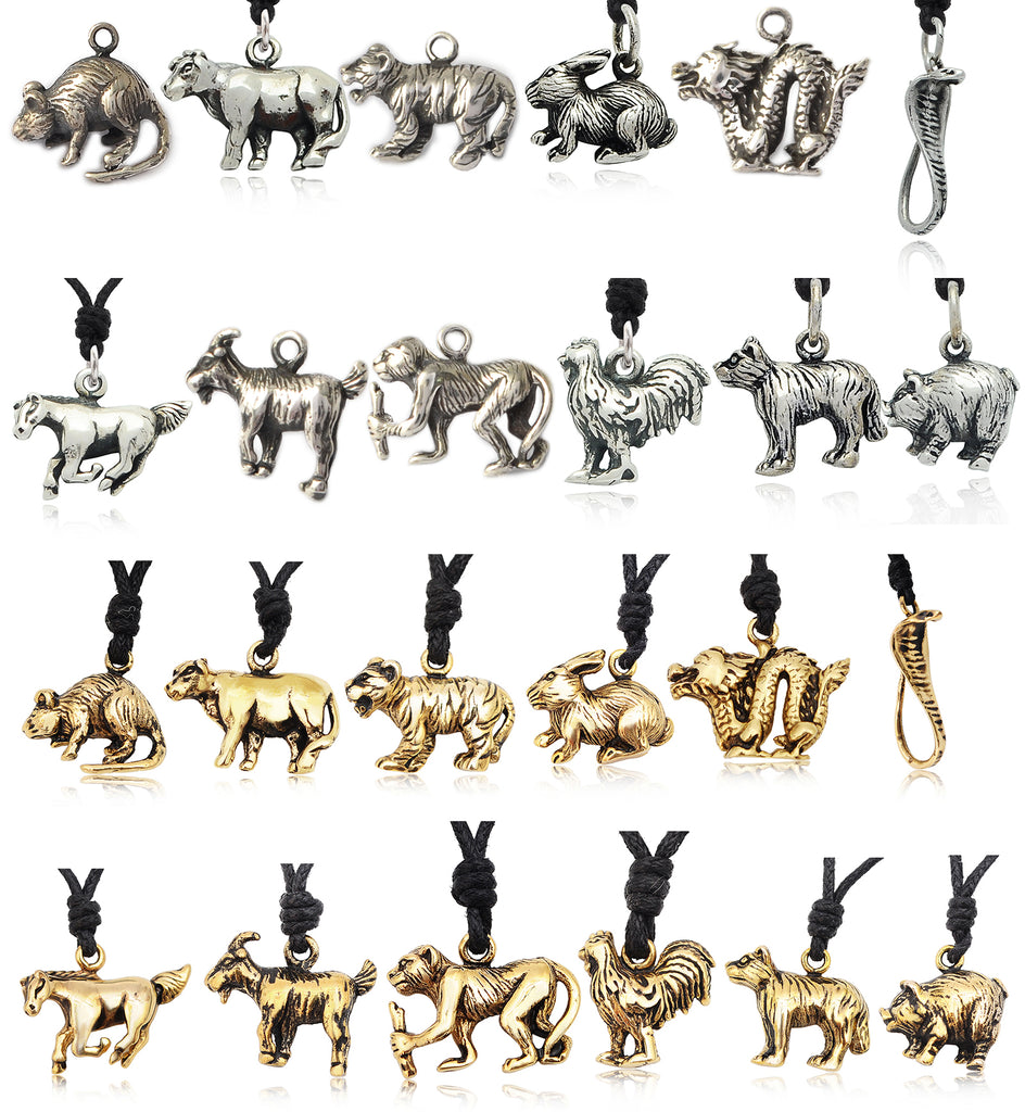 Year Of Zodiac Silver Pewter Gold Brass Charm Necklace Pendant Jewelry