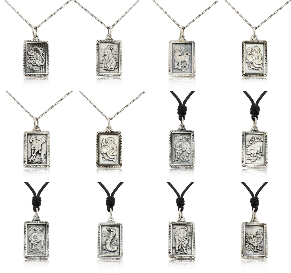 Rectangle Chinese Zodiac Silver Pewter Gold Brass Charm Necklace Pendant Jelwery