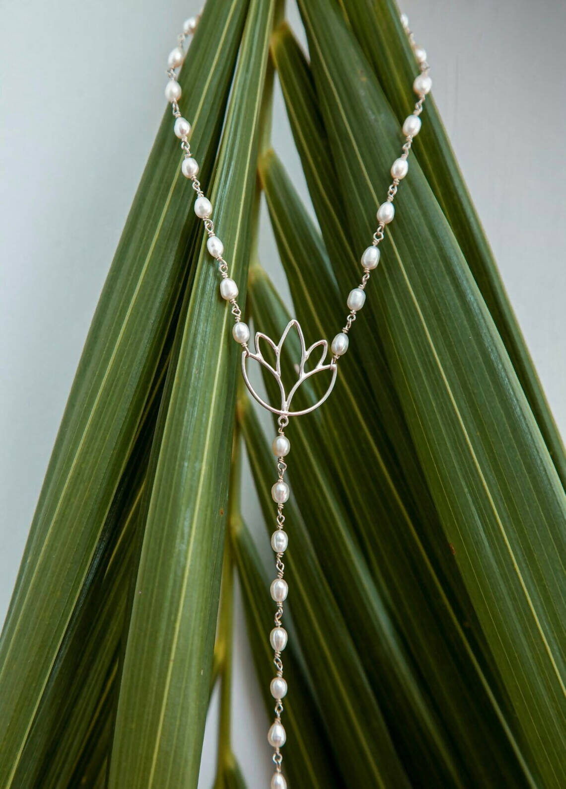 Jewelry Y-chain, necklace lotus, boho necklace, long necklace, freshwater pearl, silver 925, lariat necklace, gift for girl,natural stones