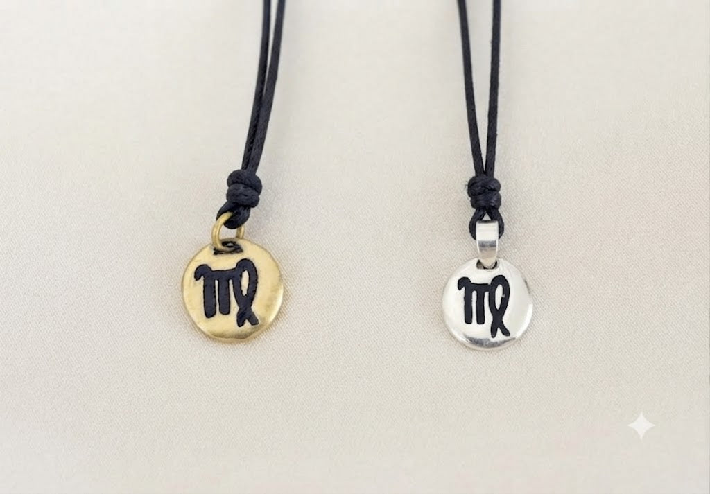 Astrology Gold 92.5 Sterling Silver Brass Charm Necklace Pendant Horoscope Zodiac