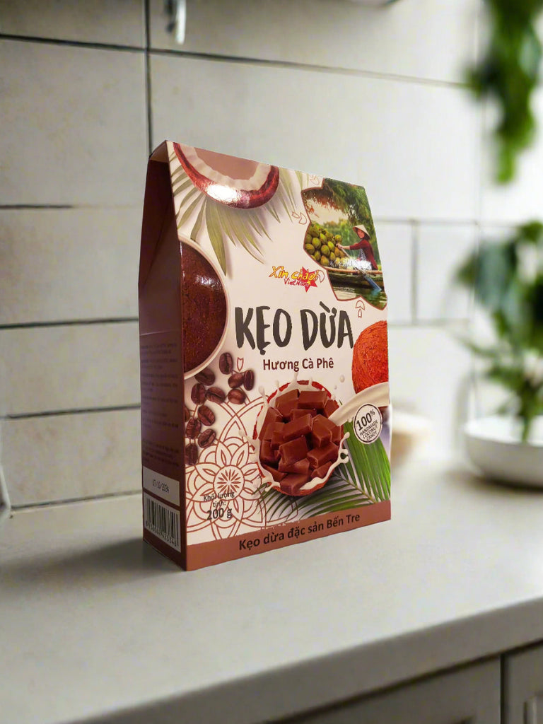 Xin Chào Việt Nam Coconut Candy Box With Traditional/ Durian/ Coffee -Flavored Coconut Candy 200g