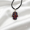 Hamsa Hand multi color 92.5 Sterling Silver Pewter Necklace Pendant Jewelry.