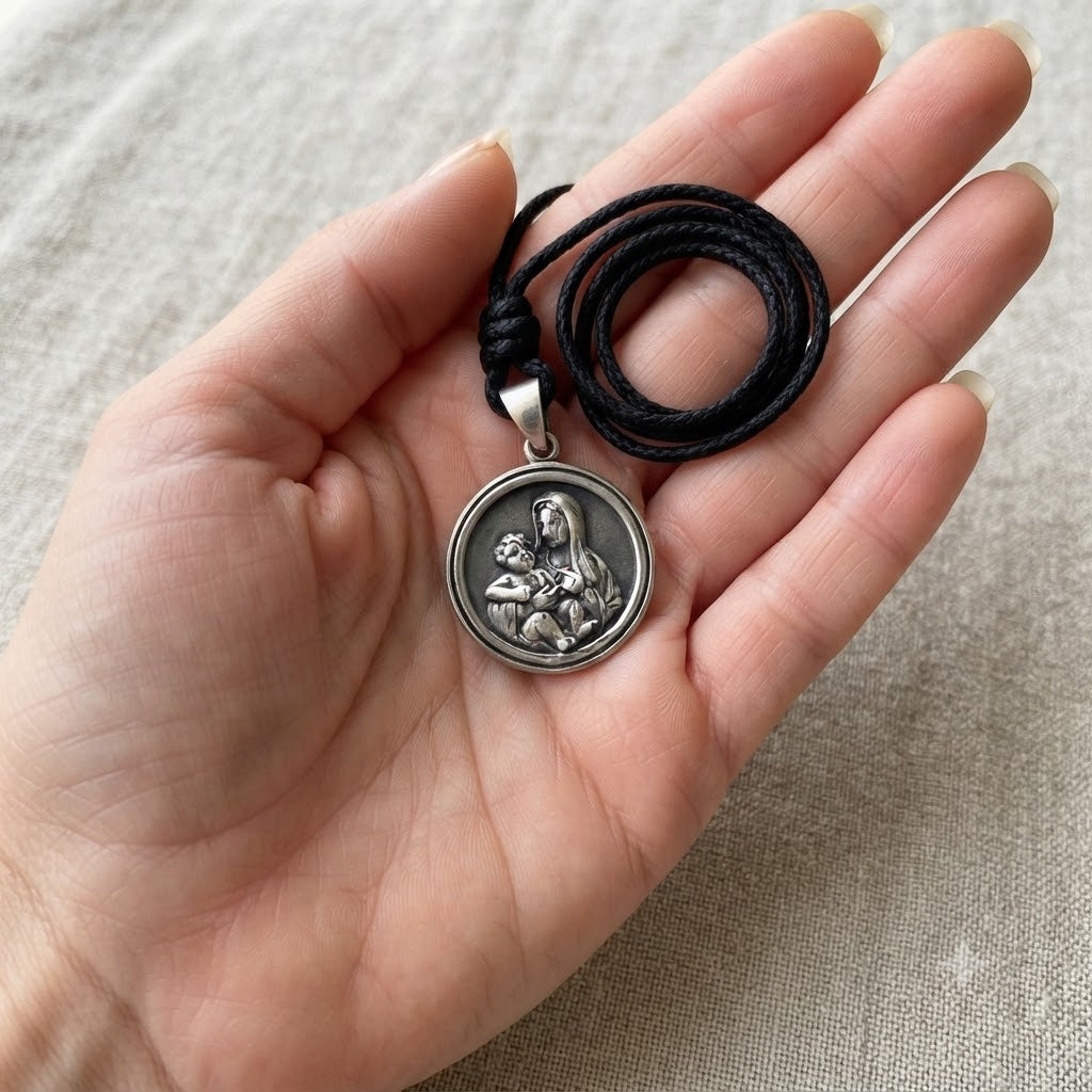 Virgin Mary Handmade 92.5 Sterling Silver Brass Charm Necklace Pendant Jewelry