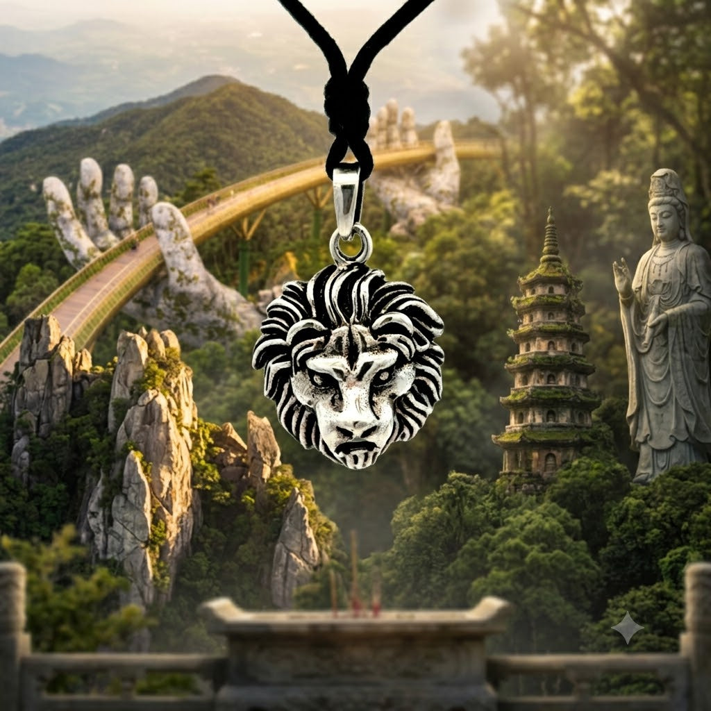 Lion Head 92.5 Sterling Silver Gold Brass Charm Necklace Pendant Jewelry