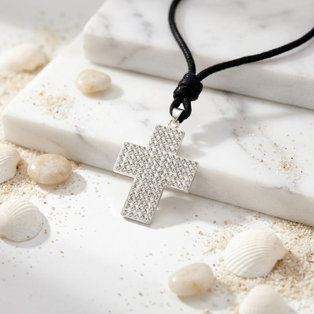 Elegant Multicolor Rhinestone Cross Charm 92.5 Sterling Silver  Necklace Pendant Jewelry