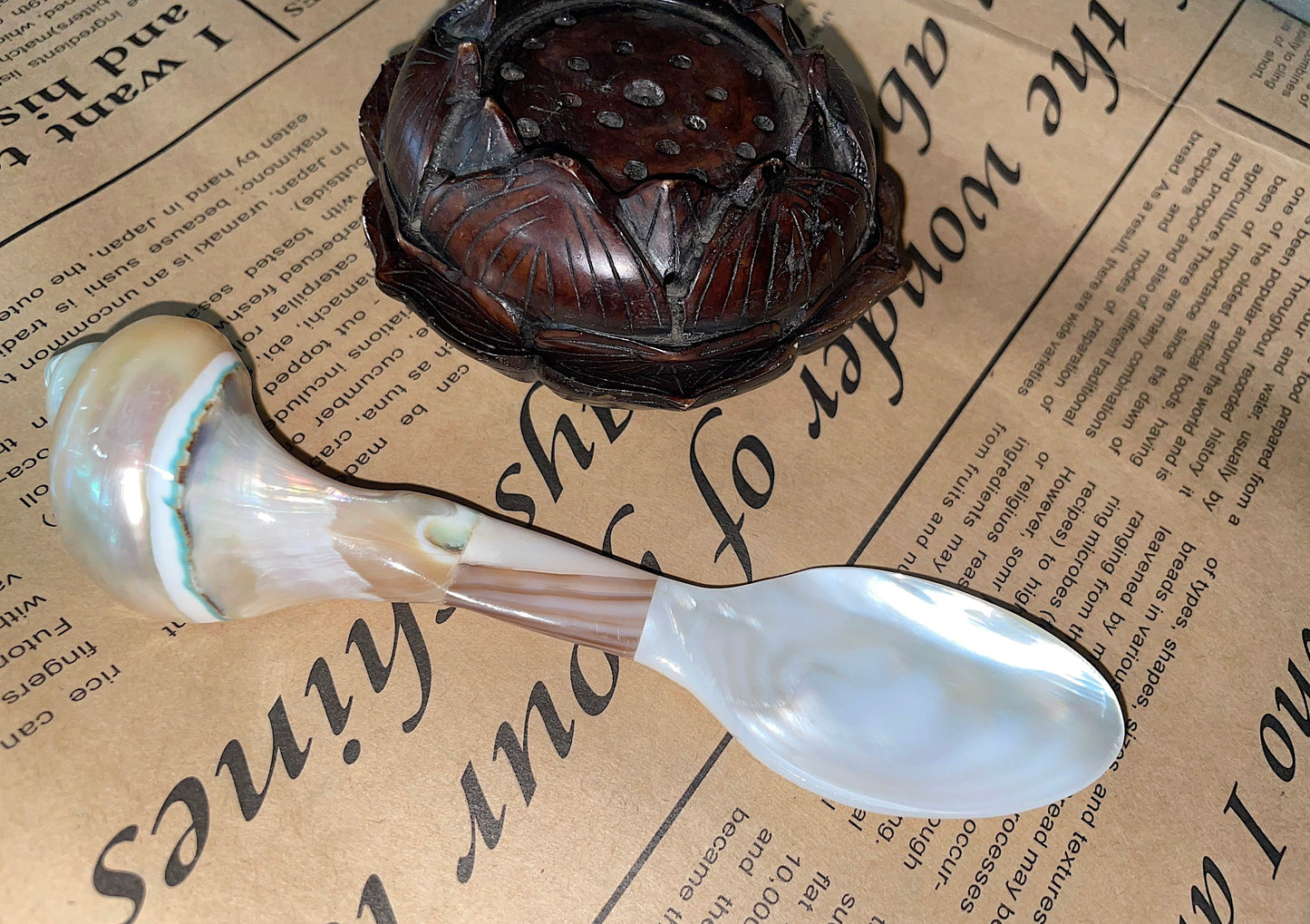 Large Mother of Pearl Shell Spoons Silverware Vietnam Organic Buffalo Horn