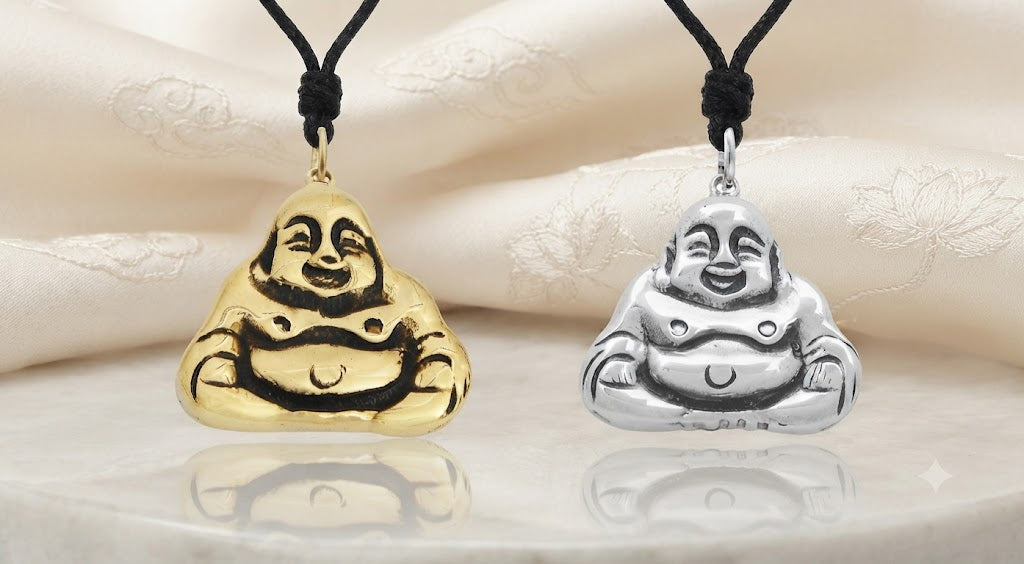 Laughing Zen Buddha Lucky 92.5 Sterling Silver Brass Charm Necklace Pendant