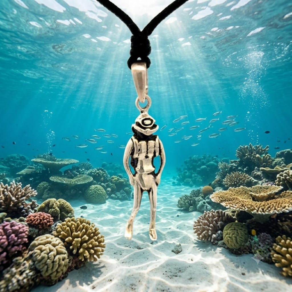 Scuba Diver 92.5 Sterling Silver Gold Brass Charm Necklace Pendant Jewelry