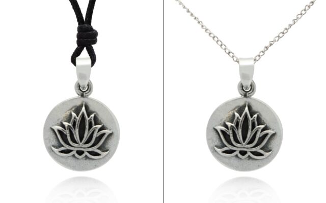 Lotus 92.5 Sterling Silver Pewter Brass Round Charm Necklace Pendant Jewelry