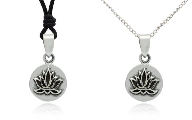 Lotus 92.5 Sterling Silver Pewter Brass Round Charm Necklace Pendant Jewelry