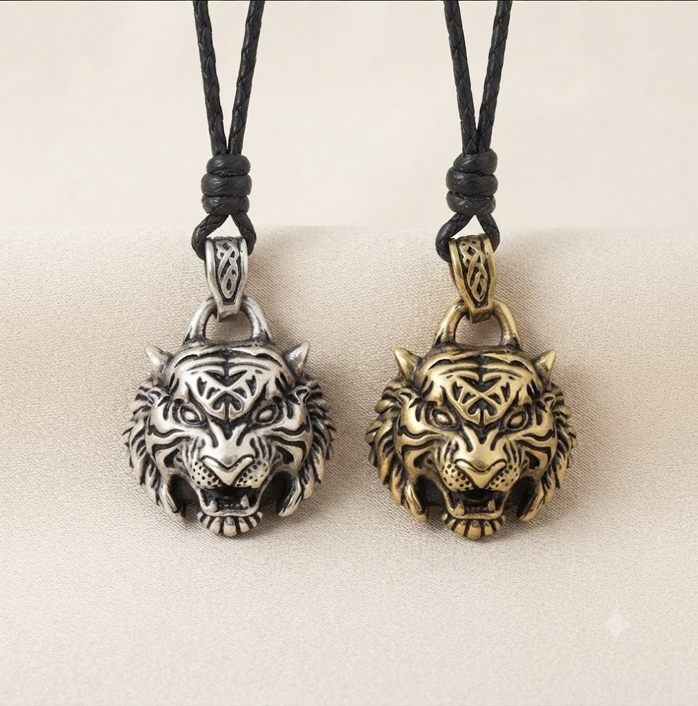 Tiger Head Wild Animal 925 Sterling Silver Gold Brass Necklace Pendant Jewelry